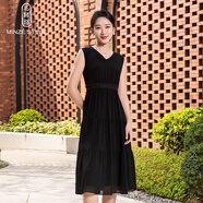 名師路蛋糕裙無(wú)袖連衣裙女夏季日常通勤甜美純色收腰修身塔裙擺中長(zhǎng)裙 88B黑色 M