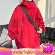 主意范沖鋒衣夾克外套男春秋三合一寬松潮胖大碼防水防風(fēng)多拉鏈情侶外套 JK8008紅色 XL 130-150斤