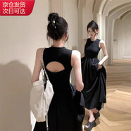 確彤黑色無袖法式復(fù)古氣質(zhì)赫本連衣裙女夏季設(shè)計(jì)感背心小眾露背長裙子 黑色 L