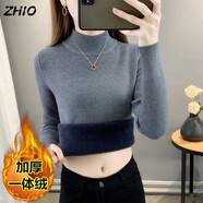 ZHIO加絨毛衣女加厚2024秋冬新款修身顯瘦半高領(lǐng)保暖上衣打底針織衫 深灰色[加厚一體絨] 2XL 建議(135-150斤)