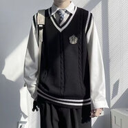 舍里甲人男士寬松V領(lǐng)背心毛衣秋冬季針織馬甲學(xué)院風(fēng)春季2025毛線(xiàn)衫ins外套 黑色送徽章-文藝M104 XL 建議115-130斤