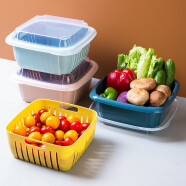 透明盖子双层沥水篮洗菜篮子水果盘大号洗菜蔬菜筐带盖蔬菜水果收纳保鲜盒 绿色