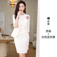 J-ME高端職業(yè)西裝連衣裙女夏季酒店前臺(tái)美容院工作服氣質(zhì)女神范高級(jí)感 西裝+白色連衣裙 S