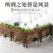 序聲 綠植盆栽花架屏風(fēng)隔斷餐廳隔斷花架食堂戶外防腐木柵欄圍欄庭院 碳化色加厚 長(zhǎng)30寬30高90cm 雙格花槽