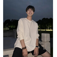 普戈斯胖子大碼230斤純棉長(cháng)袖T恤男生加肥加大碼圓領(lǐng)衛衣打底衫大碼男裝 A486-Y33白色 4XL  180-190斤