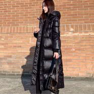 林羽森冬季長款加厚棉衣女長過膝韓版寬松冬裝棉服外套面包服冬款長棉襖 黑色 XL（110-125）