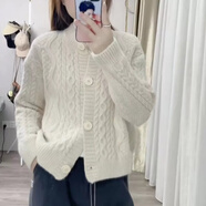 東方鴨羊毛衫麻花毛衣外套女早春秋季2023年新女裝減齡漂亮洋上衣針 白色 L 110-120斤