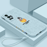 品托 vivox70手機殼x70pro+液態(tài)硅膠x70pro保護套全包防摔軟殼新款直邊男女款涂鴉 X70Pro【煙藍色】側邊-涂鴉宇航員 魔方液態(tài)硅膠(+手機膜+手繩)