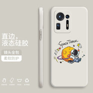 小寸心 小米mix4手機殼 小米mix4保護套全包防摔直邊液態(tài)硅膠個(gè)性創(chuàng  )意潮牌宇航員軟殼  【象牙白-YT007舉旗宇航員】
