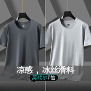 賓宇兄弟（BINYUXD）短袖t恤男冰絲莫代爾棉夏季青年薄款純色打底衫圓領(lǐng)衣服半袖體恤 15.【2件裝】鐵灰+淺灰 L 建議110-120斤