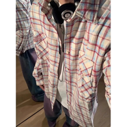 7家優(yōu)品襯衫男春秋冬季款刺繡格子潮流美式復(fù)古格紋襯衣高級感巴洛克外套 ZYXS-G28紅色 XL