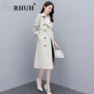 RHUH輕奢潮牌女裝風(fēng)衣女春秋季新款氣質(zhì)時(shí)尚大氣英倫風(fēng)中長(zhǎng)款大衣外套 米色 M