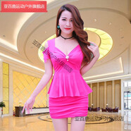 亞百鹿大碼夜店性感女裝2021夏裝新款彈力低胸顯瘦胖妹妹遮肚子包臀短裙 玫紅色 2XL