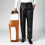 驢狐皮褲男加絨加厚中老年男士皮褲干活工作褲防水高腰寬松秋冬款PU皮 默認顏色12 大號男女均可150-190斤