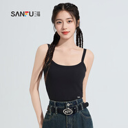 三福女夏季固定杯吊帶背心 時(shí)尚打底修身外穿內(nèi)搭短上衣480226 黑色 M