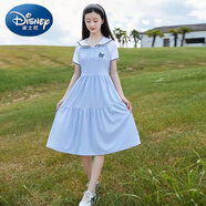 迪士尼（Disney）女童連衣裙夏季薄款2024新款兒童洋氣時(shí)髦感學(xué)生大童夏款裙子 藍(lán)色 AP裙 170