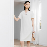顏域設(shè)計(jì)感蝴蝶結(jié)小黑裙女裝2024新款夏季氣質(zhì)優(yōu)雅裙子短袖連衣裙 杏色 L/40