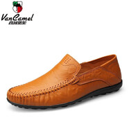 西域駱駝（VANCAMEL）特大號豆豆鞋 48碼男小碼35 休閑真皮鞋軟底透氣 黃棕C8008 36