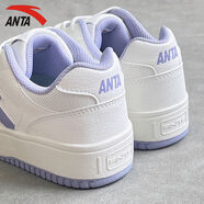 安踏（ANTA）女鞋板鞋運動(dòng)鞋春夏防潑水皮面休閑鞋防滑青年厚底耐磨旅游鞋 象牙白/楊絮紫 37.5