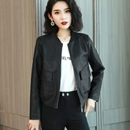 呦魅不裂皮短款皮衣外套女2021春秋新款韓版修身型棒球服休閑衫女 黑色 L 建議105-115斤
