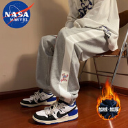 NASA MARVEL休閑褲男春秋季束腳運動長褲寬松彈力大碼百搭灰色加絨M