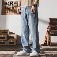 MR.25牛仔褲男美式重磅復古秋季寬松褲子男士阿美咔嘰做舊百搭哈倫褲男 1007淺藍色 40 適合200-220斤