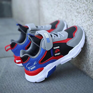 里奇.喬丹   RICKY JORDAN4-15歲兒童運動(dòng)鞋男童秋冬季皮面中大童鞋小學(xué)生加絨保暖跑步鞋潮 黑紅皮面 33 內長(cháng)20.8cm