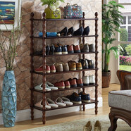 沐宇松靈 美式純實(shí)木多層鞋架室內歐式簡(jiǎn)易鞋柜置物架收納家用放鞋架子 深胡桃色六層 60厘米長(cháng)