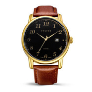 聚利時(shí)（Julius）手表女復古數字日歷公務(wù)員考試靜音皮帶初中高中學(xué)生石英情侶女士 咖帶黑面-男款