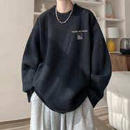 OEMG毛衣男款秋冬季潮牌高級感套頭日系復古慵懶風(fēng)寬松休閑針織衫外套 DSA336-1-FF671黑色 XL [建議110-125斤]