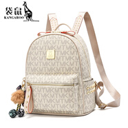 【特價(jià)撿漏】袋鼠香港潮牌女士真牛皮雙肩包字母印花少女生旅行背包 米白大號 長(cháng)寬高26*17*30cm