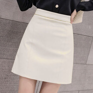 蒂洛緹娜新款秋冬季皮裙半身裙a字網(wǎng)紅氣質(zhì)高腰一步包臀皮短裙子女 米白色 XL