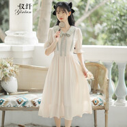 儀纖法式復(fù)古刺繡雪紡連衣裙子女學(xué)生2024夏季新款氣質(zhì)中長(zhǎng)款仙女裙 杏色 L
