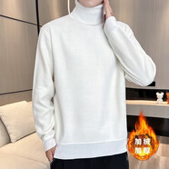 軒萊雅加絨針織衫男2022秋冬高領(lǐng)毛衣男加絨修身韓版厚款大碼潮流黑色長(zhǎng)領(lǐng)男士打底線衫 E03白色 3XL