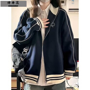 詩(shī)丹蕊立領(lǐng)棒球服外套女2024春秋美式復(fù)古學(xué)院風(fēng)寬松休閑夾克薄款上衣潮 夾克藏青色 均碼【可備注碼數(shù)】