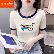 紅蜻蜓 t恤女短袖2025年夏季新款女裝純棉短袖女寬松女士半袖打底上衣衫 杏色短袖 L 【建議105-120斤】