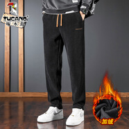 啄木鳥(niǎo)加絨加厚休閑褲男秋冬季2025新款彈力衛褲寬松運動(dòng)錐形時(shí)尚長(cháng)褲子 095-1黑色加絨 XL