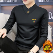 敖琥 秋冬莫代爾男士長(cháng)袖保暖t恤加絨打底衫加厚內搭秋衣上衣體恤衫男 黑色【冬款】 3XL【165-175斤】