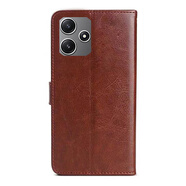 紅米12手機殼Redmi12 5G翻蓋式皮套22101320c保護套十二外殼全包防摔防爆軟邊錢(qián)包插卡 棕色@皮套+全屏鋼化膜+掛繩 紅米12 5G