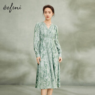 伊芙麗（eifini）蔣欣代言【商場(chǎng)同款】春裝新款豆綠碎花V領(lǐng)連衣裙 豆綠 S 155/80A