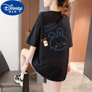 迪士尼（Disney）女大童純棉短袖t恤2024夏季新款大版初中高中胖學(xué)生寬松半袖上衣 黑色【夏季穿搭/女裝/女孩/寬松/ M(100-120斤)