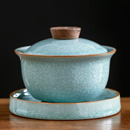 祥業(yè)哥窯蓋碗三才蓋碗功夫茶具茶杯茶壺泡茶碗單個(gè)家用汝瓷開(kāi)片可養 冰花木蓋懸停蓋碗(靜心底碟)