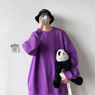 胖胖到家純色衛(wèi)衣男潮ins春秋款寬松圓領長袖T恤學生潮牌痞帥百搭情侶上 紫色 M