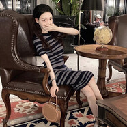 Mad Cortes 原創(chuàng  )高級感法式連衣裙女夏季新款氣質(zhì)感條紋顯瘦小香風(fēng)針織裙子 圖片色 L