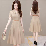 冰洋紅今年流行夏裝氣質(zhì)連衣裙子矮個(gè)子40歲洋氣減齡貴夫人2025年新款女 卡其色 L建議105115斤