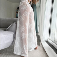 歐美提花沙灘褲子白色雪紡透明高腰女薄款寬松休閑長(cháng)褲 白色 S 白色 S