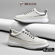 名郎 MELLEN板鞋男2025新款時(shí)尚百搭西裝皮鞋小白鞋頭層牛皮輕便商務(wù)休閑男鞋 白色 41