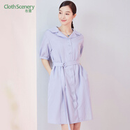 布景年夏季新品連衣裙女單排扣短袖系帶純色上衣女 晴山藍(lán) L
