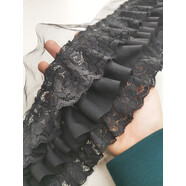 合彩美黑白三層雪紡蕾絲百褶皺裙邊領(lǐng)子袖口diy娃娃裙子接T恤邊花邊輔料 A款黑色13cm寬半米長(cháng)