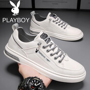 花花公子男鞋2025秋冬季新款真皮透氣運動(dòng)休閑小白鞋男士軟底板鞋潮 221白色四季款 （運動(dòng)鞋碼數） 41